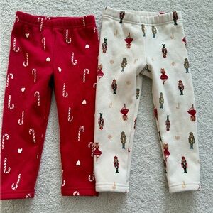 Set of 2 Carter’s Red Candy Cane & Cream Nutcracker Fleece Kids Leggings